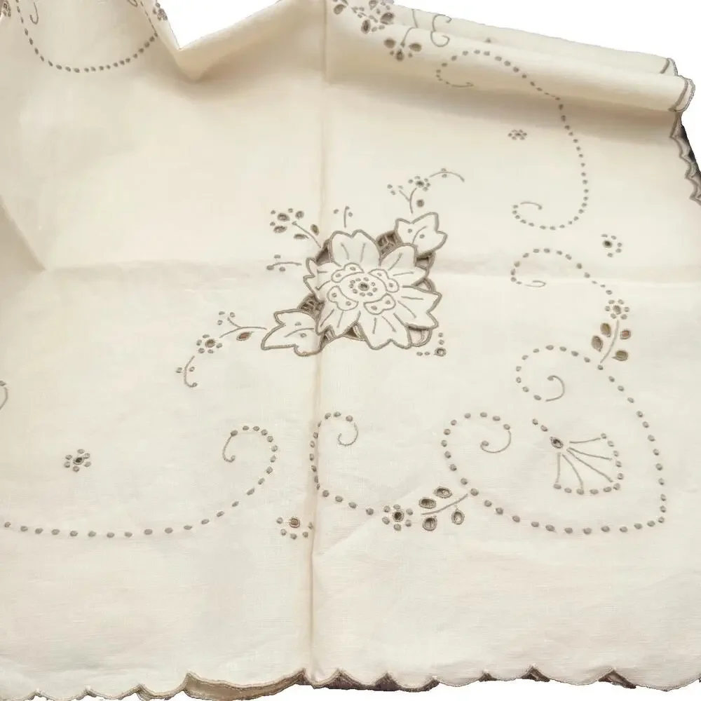 Vintage Madeira Linen Tablecloth & Napkin Set Cutwork Embroidery Portugal
